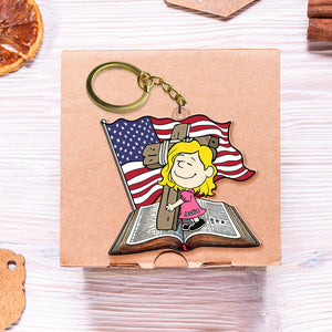 Personalized Gifts For Christians Keychain, Wooden Cross, Bible & American Flag 01qhqn060125-Homacus