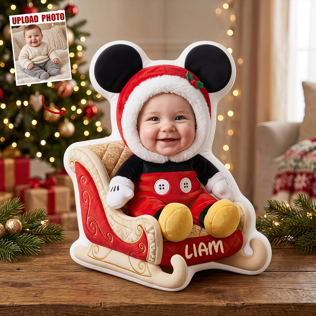 Christmas Baby Sleigh Pillow - Custom Photo Gifts For Kids 02pgdt101026-Homacus