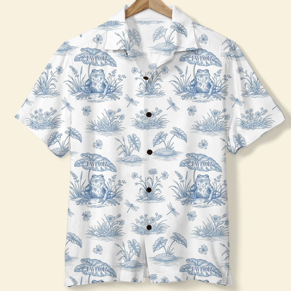 Vintage Rural Blue Toile Pattern Hawaiian Shirt Personalized Gifts For Frog Lover 01qhdt120625-Homacus