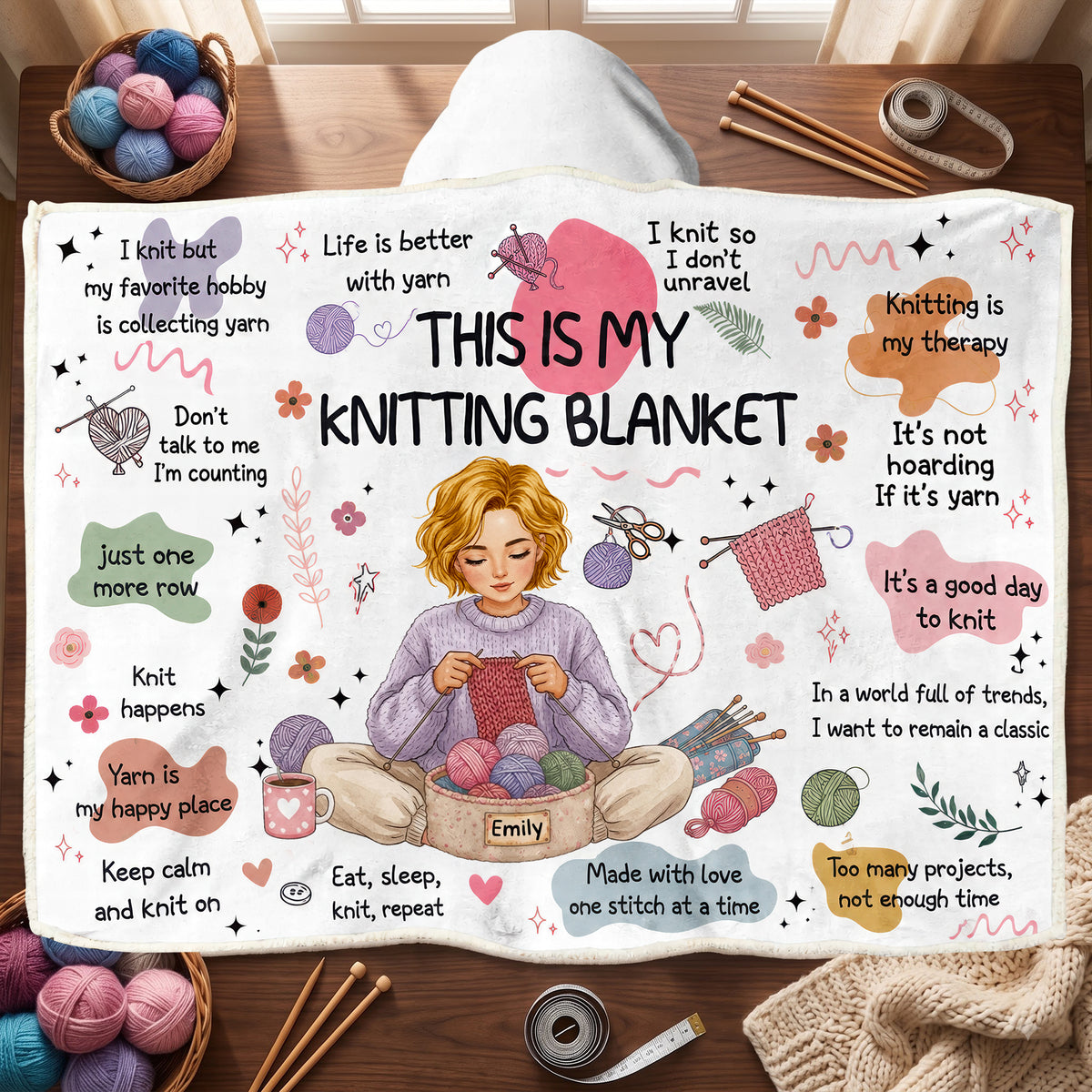 Cozy Knitting Girl Hood Blanket, Personalized Gifts For Knitting Lovers 02qhqn110826