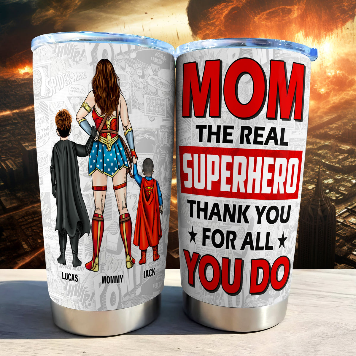 Personalized Gifts For Mom Tumbler 04ohtn140325pa The Real Superhero, Thank You For All You Do-Homacus