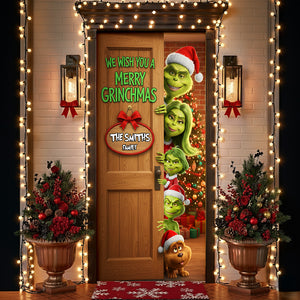 Family Green Monster Door Cover - Personalized Gifts For Family Christmas Door Cover 06KILU031125-Homacus