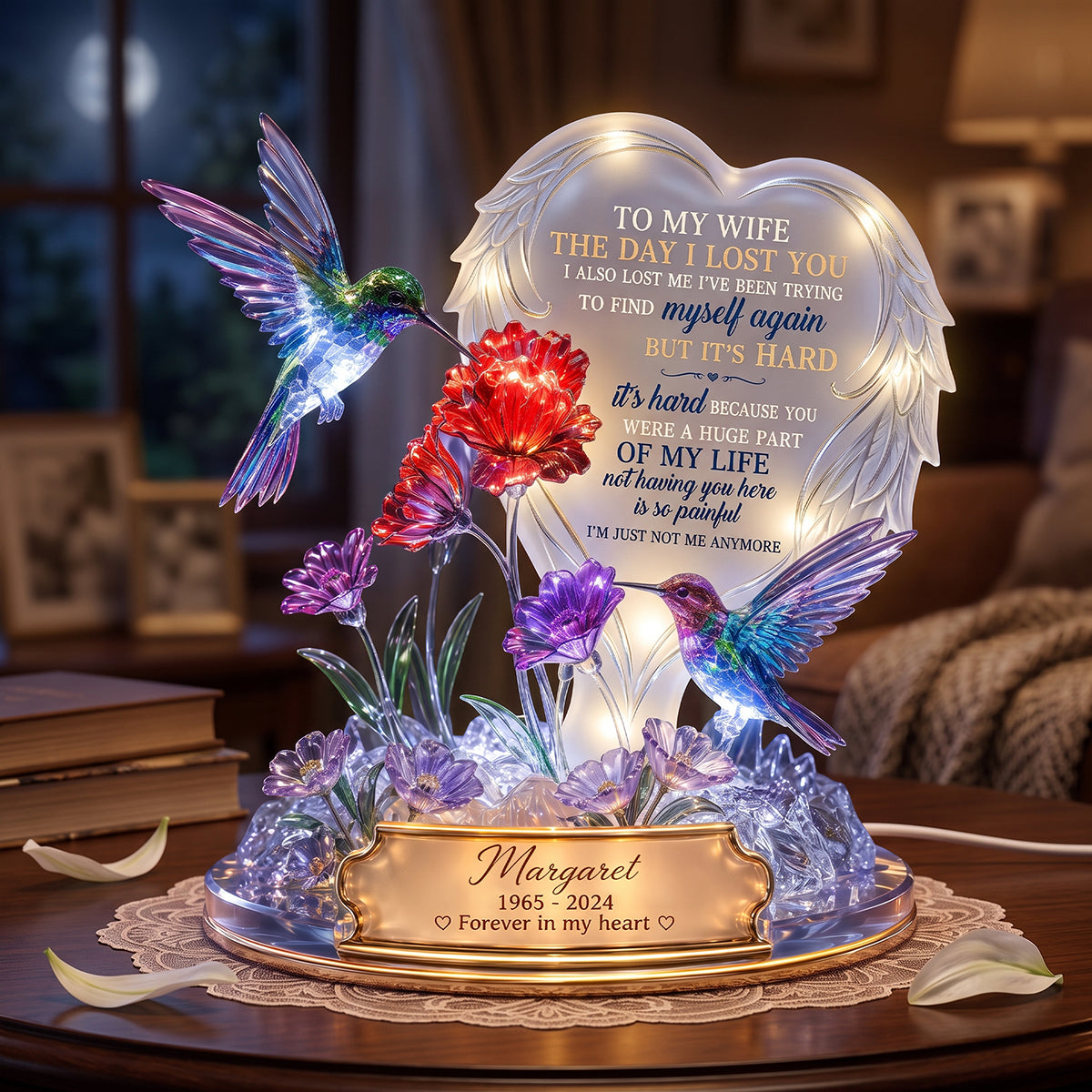A Part In Heaven Hummingbird Couple Light Box, Personalized Keepsake To Remember The Departed One 01qhta180726