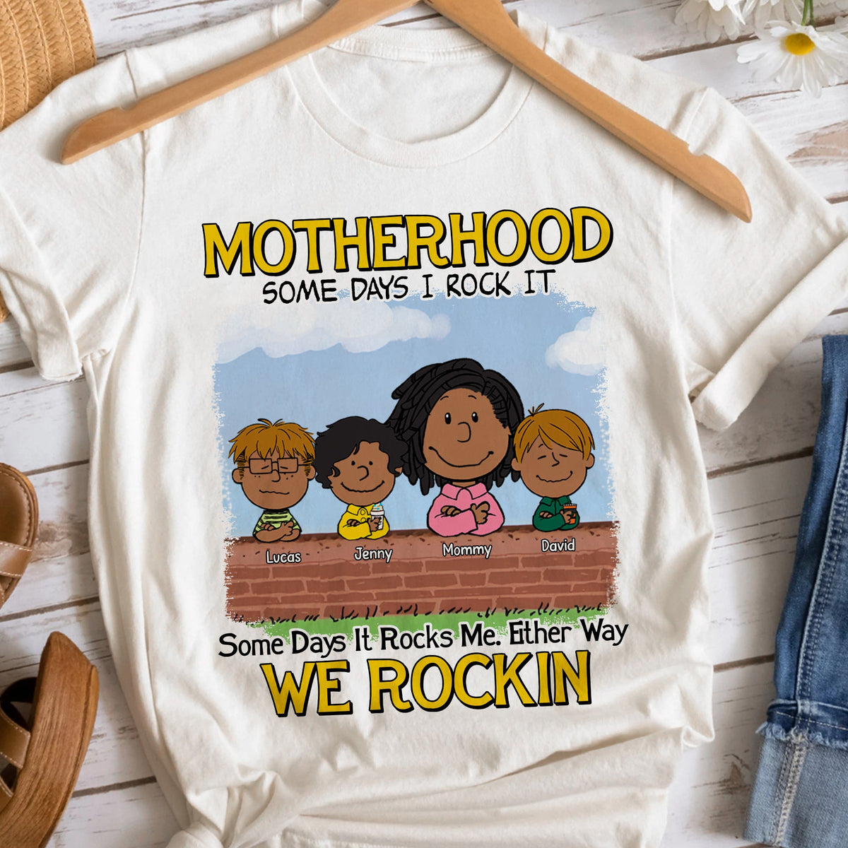 Personalized Gifts For Mom Shirt 01totn190225hh Motherhood Some Days We Rock It, Some Days It Rocks Me Either Way We Rockin'-Homacus
