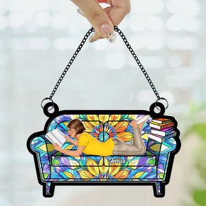 Personalized Gifts For Book Lovers Suncatcher Ornament Reading Girl On Sofa 04OHQN261224TM-Homacus