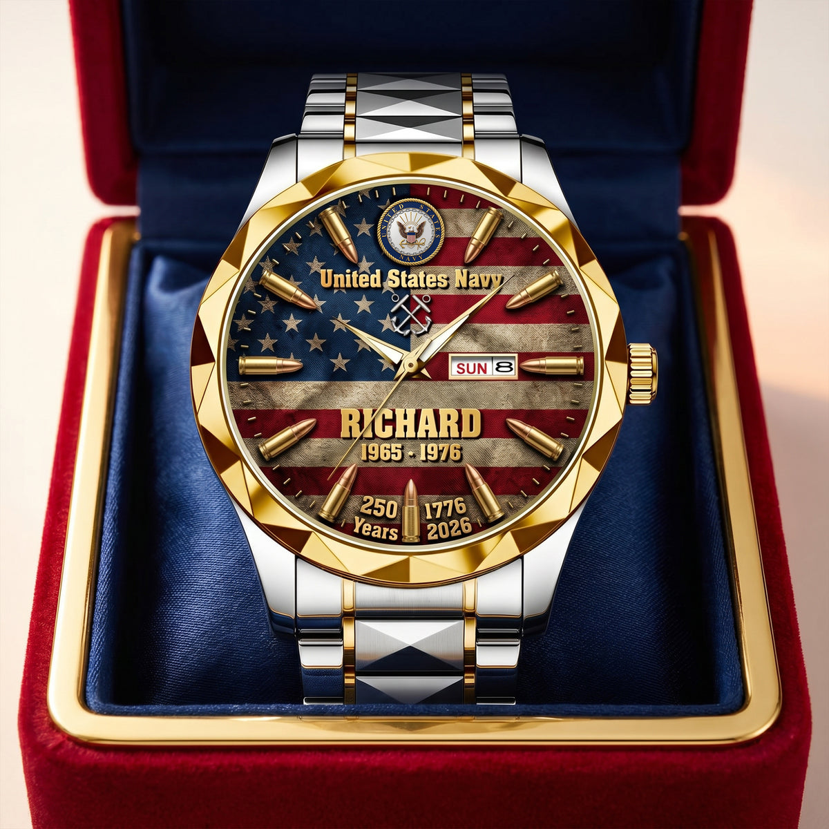 Patriotic Legacy Stainless Steel Men's Watch Personalized Gifts for Veterans 03HUQN150626