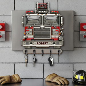 Rustic Firetruck Wood Key Hanger- Personalized Gift For Firefighter 04NAPU090725tt-Homacus