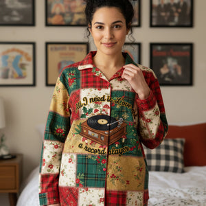 Vinyl Records Lovers Button Up Pajama Set - Christmas Gifts 01paqn201125-Homacus
