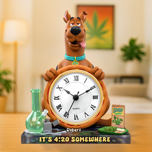 A Playful Pup Desk Clock Plaque - Personalized Gift For Weed Lovers 04TOPU180625-Homacus