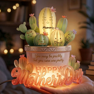 Cactus Mom And Kids Light Box - Personalized Gifts For Mother's Day Acrylic Light Box 05PALU130426-Homacus