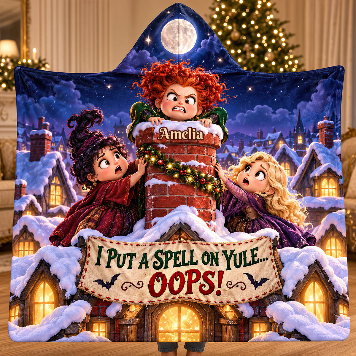 Macabre Spell Sisters Whimsical Christmas Night Hood Blanket - Personalized Christmas Gifts 05hadt241026-Homacus