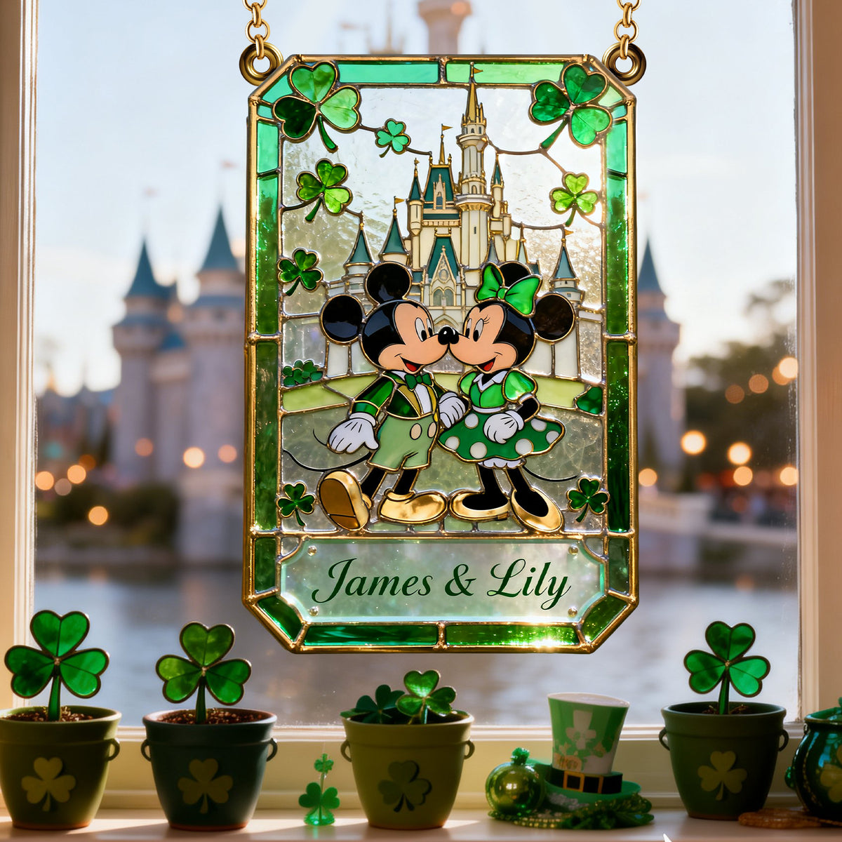 St Patrick's Day Couple Suncatcher Ornament Personalized Gifts For Couple 02PGLU090225-Homacus