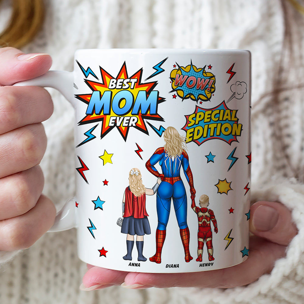 Personalized Gifts For Mom Coffee Mug Super Mom And Kids Mother's Day-Homacus