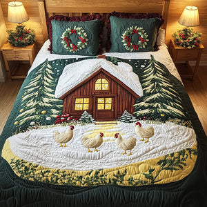 Farmhouse In Snow Quilt Bed Set - Gifts For Chicken Lovers 03tgqn080825-Homacus