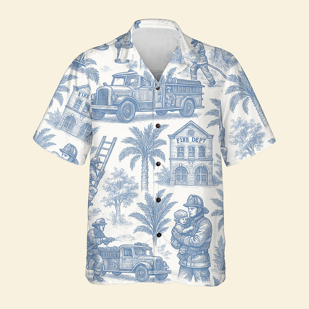 Firefighter Toile de Jouy Hawaiian Shirt - Gifts For Firefighters 04PGQN030725-Homacus