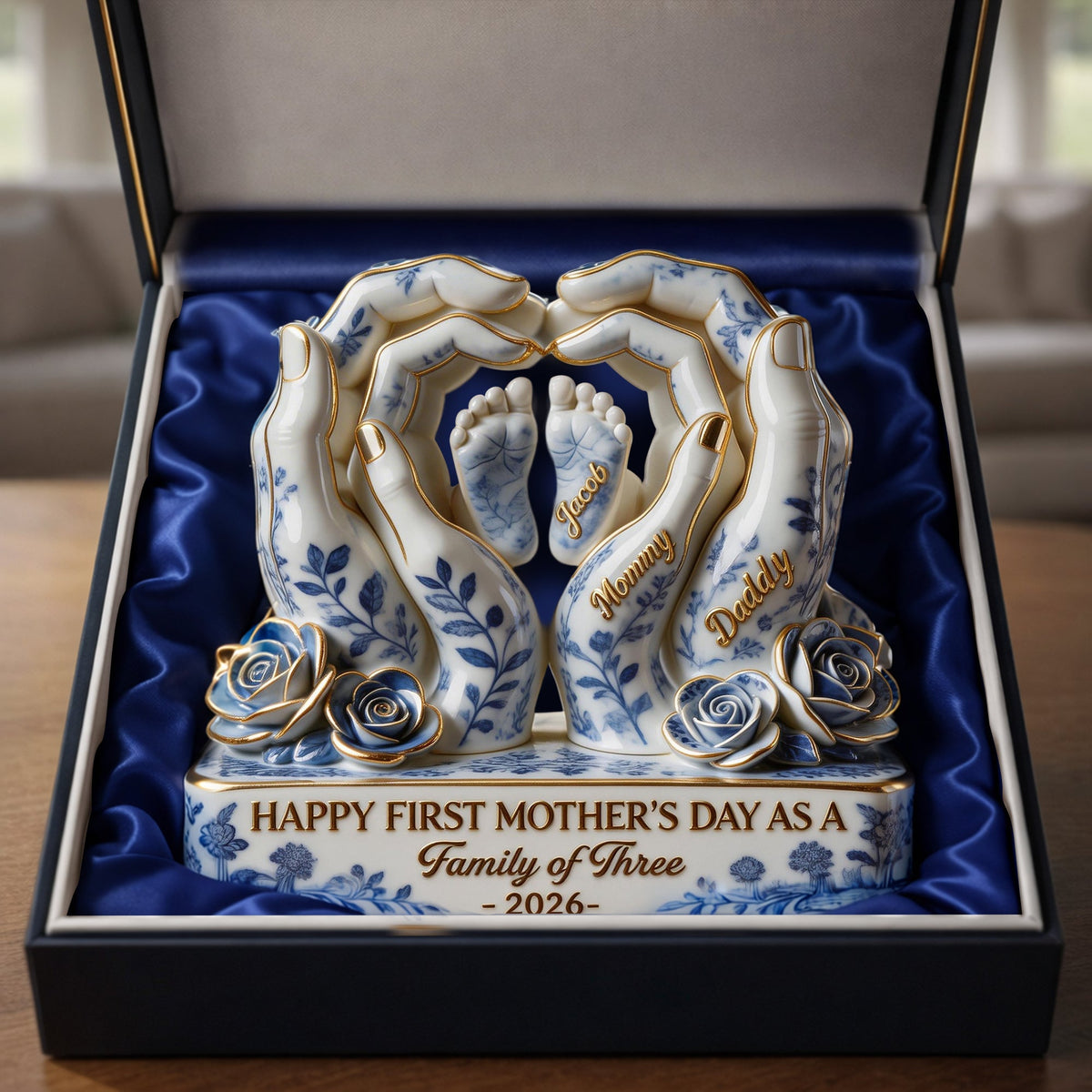 Toile De Jouy Family First Mother's Day Plaque - Personalized Gifts For Moms 02QHLU130326-Homacus