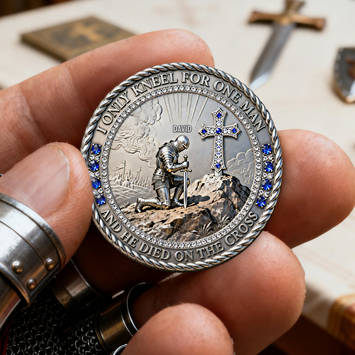 Knight Templar Kneeling Before A Cross Printed Metal Coin - Personalized Gifts For Christians 01kilu270226-Homacus