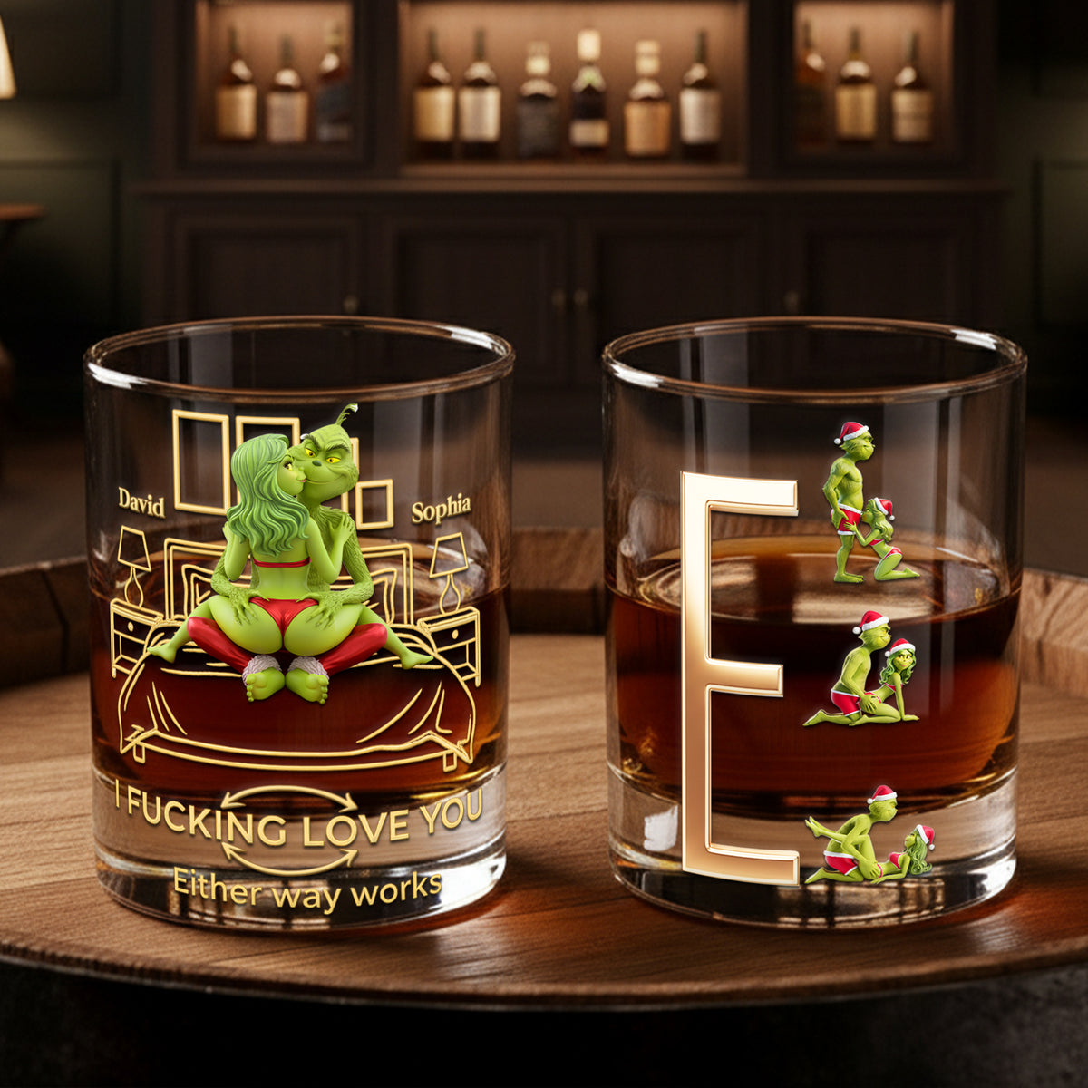 Cheeky Green Couple Round Glass - Personalized Gifts For Couples 04OHLU201125-Homacus