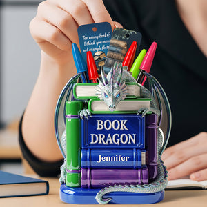 Book Dragon Wooden Pen Holder – Personalized Gifts for Book Lovers 02naqn010825-Homacus