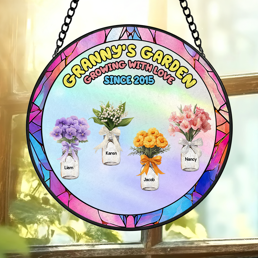 Birth Month Flower Window Hanging Stained Glass Ornament - Personalized Gift For Grandma 01KAPU260325-Homacus