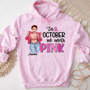 In October We Wear Pink, Personalized Breast Cancer Shirt, Pink Ribbon Girl-Homacus