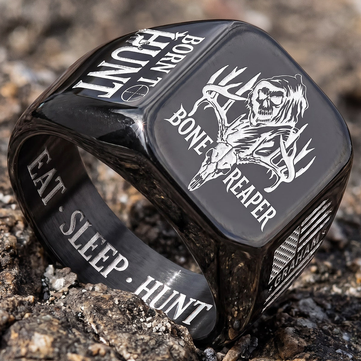 Born To Hunt Skull Engraved Men's Ring - Personalized Gifts For Hunting Lovers 02huta080926-Homacus