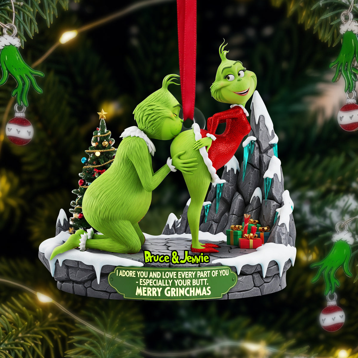 I Adore You - Personalized Christmas Gifts - Green Monster Couple Ornament-Homacus