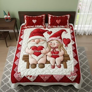 Sweet Gnome Couple Quilt Bed Set - Personalized Gift For Couples 02NALU291125-Homacus