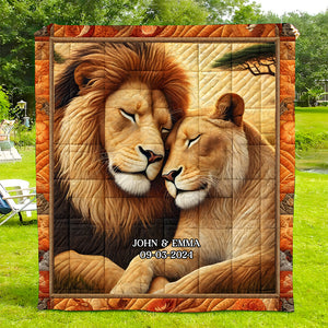 Personalized Gifts For Couple Quilt Bed Set, Romantic Lion Couple King & Queen 01QHMH251224-Homacus