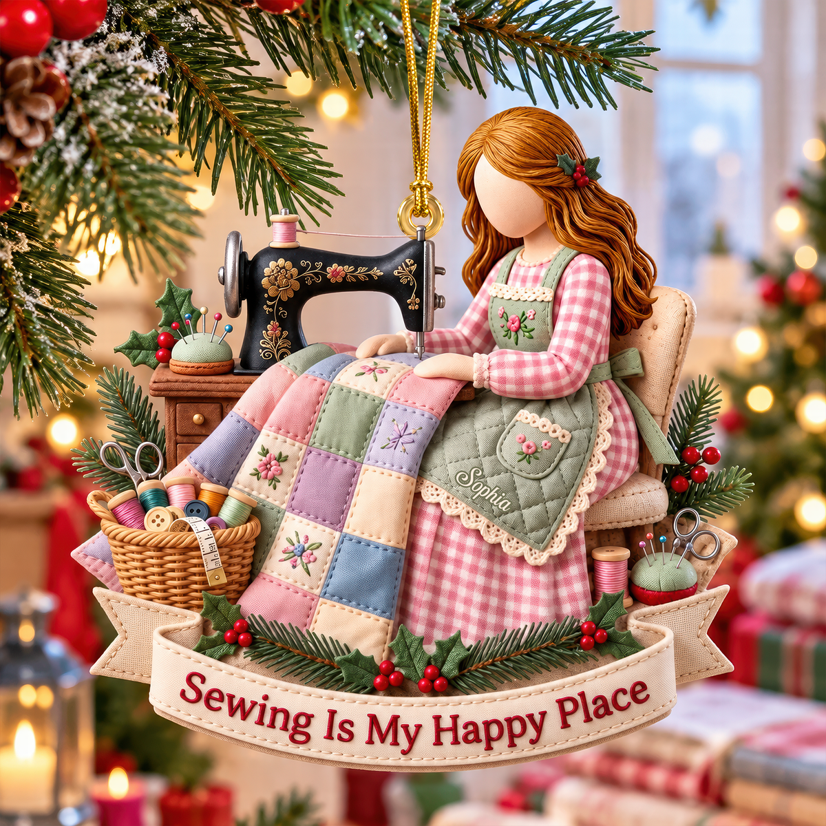 Sewing Girl Acrylic Ornament - Personalized Christmas Gifts For Sewing Lovers 02pgqn241026-Homacus