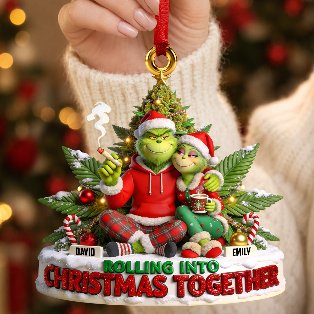 Rolling Into Christmas Together Acrylic Ornament - Personalized Gift For Couples 06TODH150926-Homacus