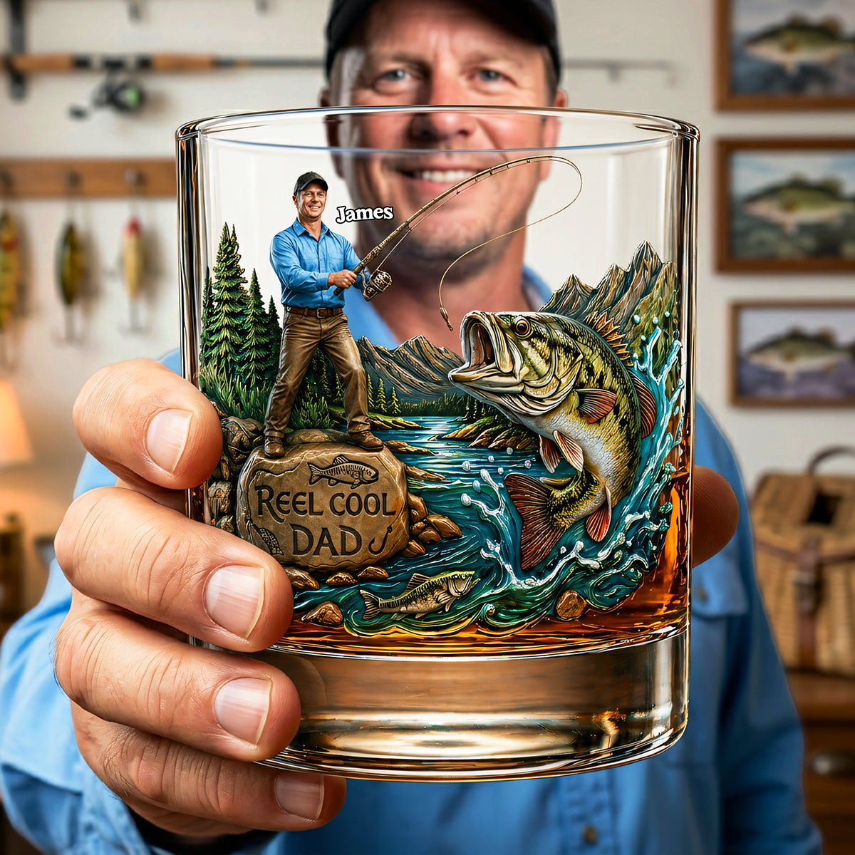 Marvelous Fishing Dad Drinking Glass - Custom Photo Gifts For Dads 03tota090526-Homacus