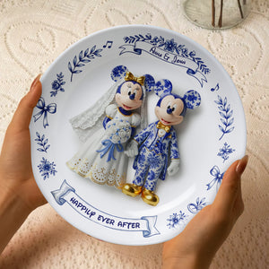Cute Cartoon Couple Round Plate - Personalized Gift For Couples 01PGLU041025-Homacus