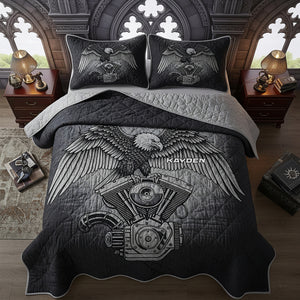 Edgy & Bold Motorcycle Engine Quilt Bed Set, Personalized Gifts For Biker 02qhlu150725-Homacus