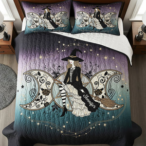 Mystic Witch Triple Moon Quilt Bed Set, Personalized Gifts For Wiccans 02qhqn280725-Homacus