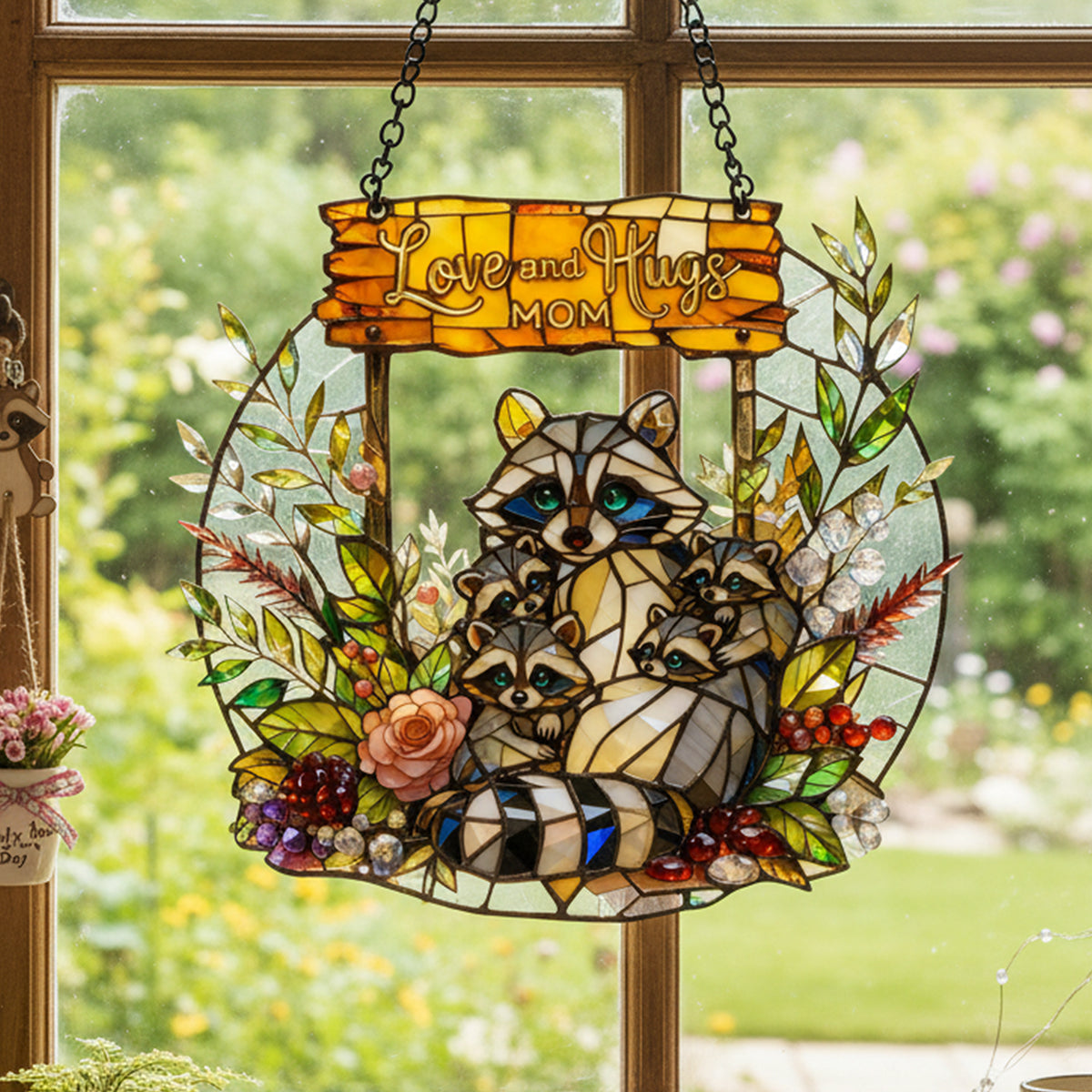 Raccoon Mom and Kids Suncatcher Ornament – Personalized Gifts For Mom 01tota030326-Homacus