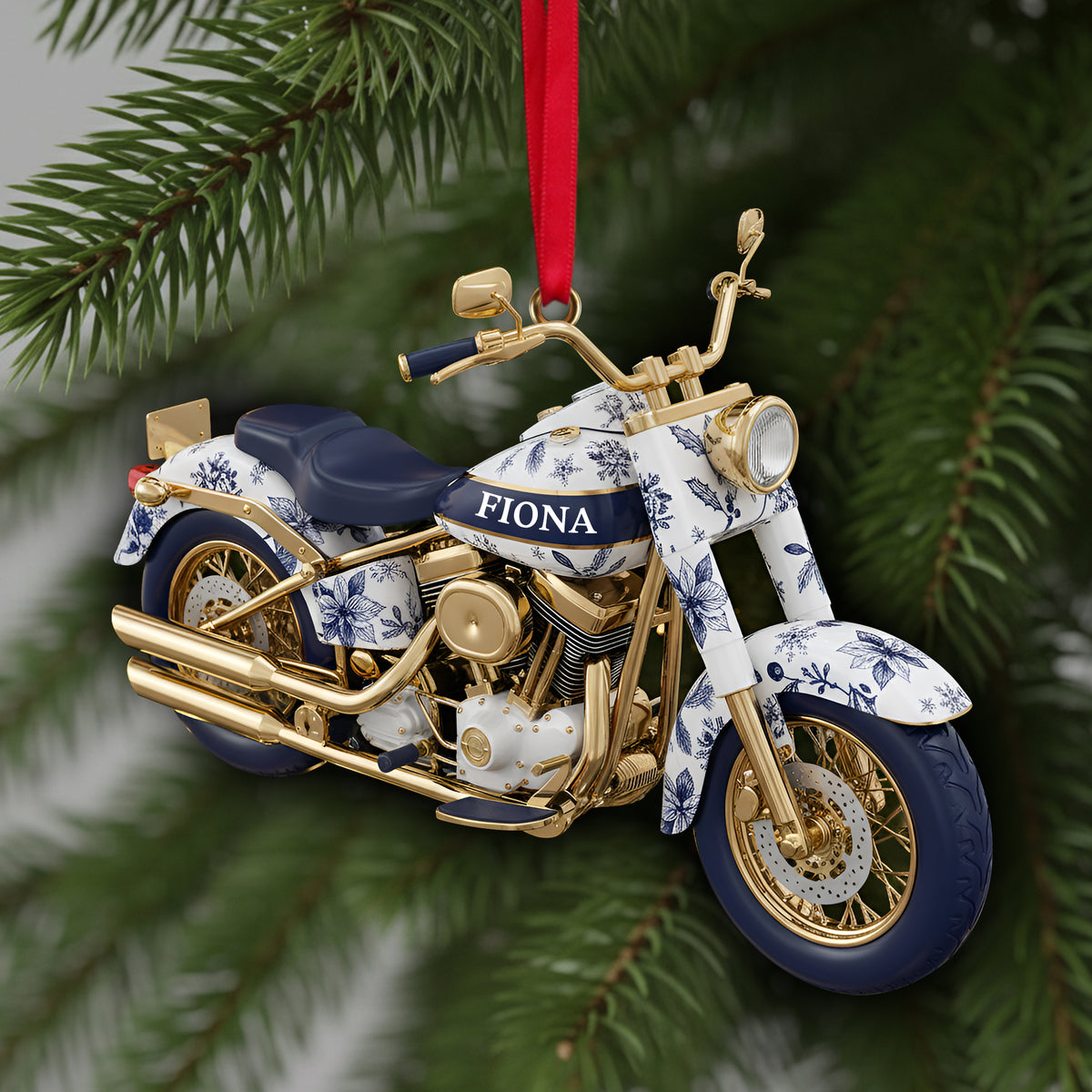 Motorcycle Toile de Jouy Christmas Ornament Personalized Gifts for Bikers 05PGLU061025-Homacus
