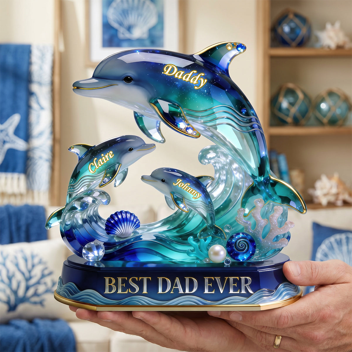 Best Dad Ever Dolphin Family Acrylic Plaque - Personalized Gifts For Dad 04pgdh060526-Homacus