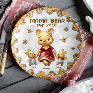 Personalized Gift For Mom Ceramic Round Plate Mother's Day Bear Mom And Kids 02TGPU210325-Homacus