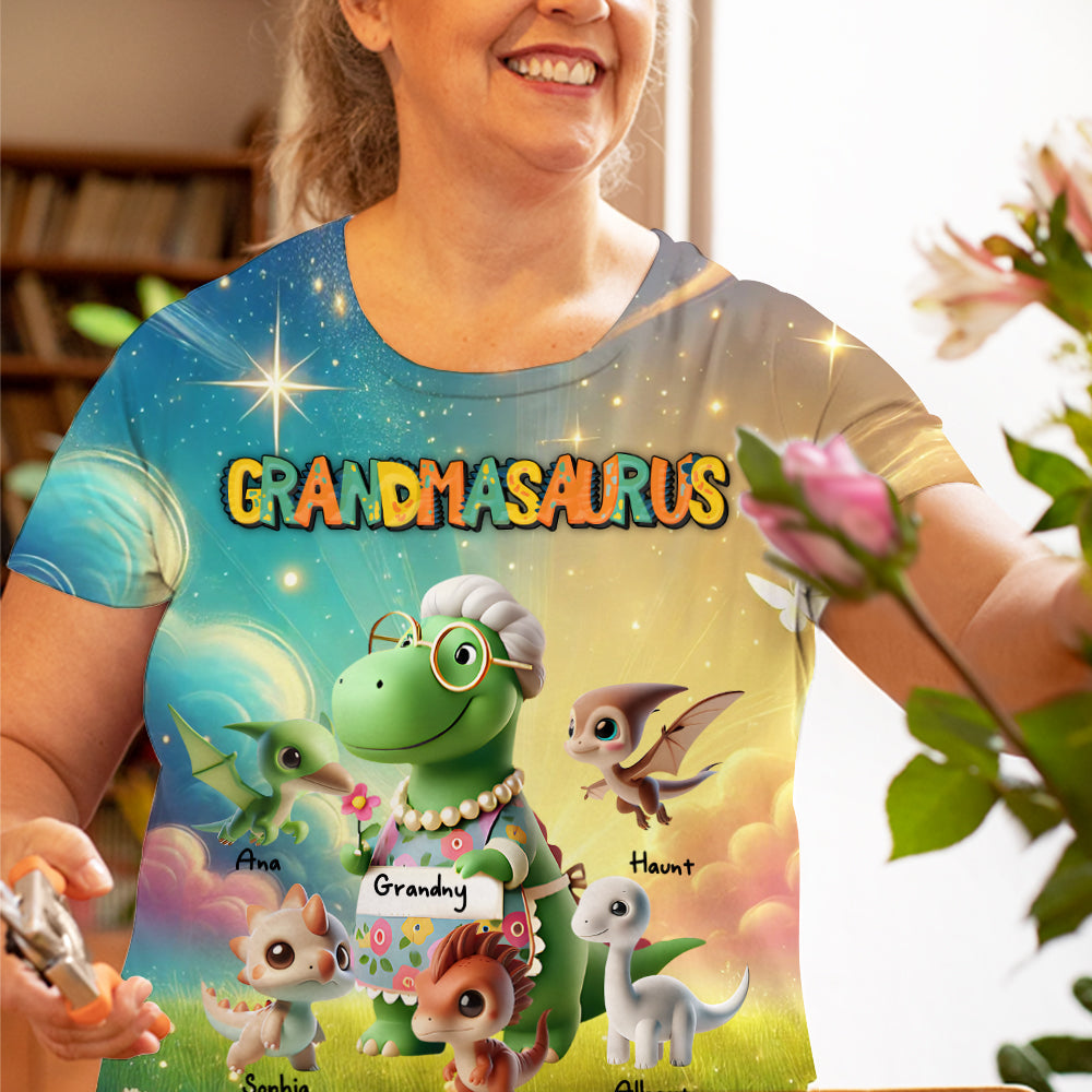 Personalized Gifts For Grandma Dinosaur 3D Shirt, Grandmasaurus & Her Grandkids 031KALU080325-Homacus