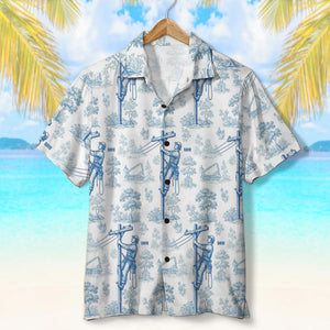 Vintage Toile Blue Pattern Hawaiian Shirt - Personalized Gifts For Lineman 02qhtn120625-Homacus