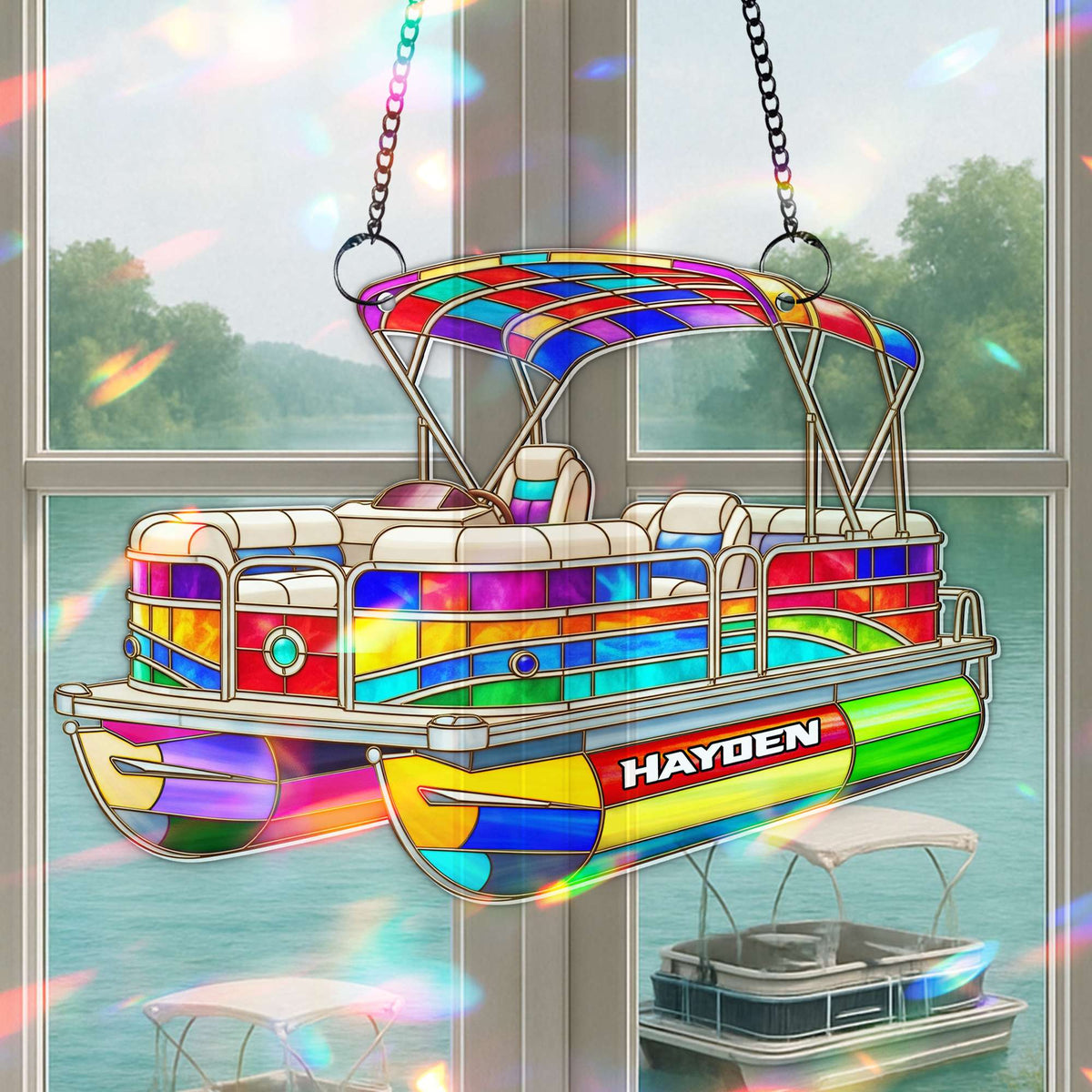 Colorful Pontoon Boat Suncatcher - Personalized Christmas Gifts For Pontoon Lovers 03PGLU280725-Homacus