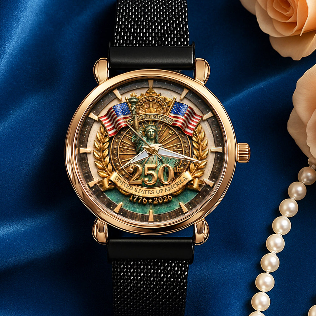 America 250th Anniversary Mesh Strap Quartz - Personalized Gifts 04paqn300126-Homacus