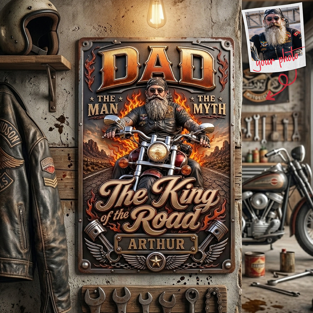 Dad Rules The King Road Print Metal Sign - Custom Photo Gifts For Dad 02HUTA180526-Homacus