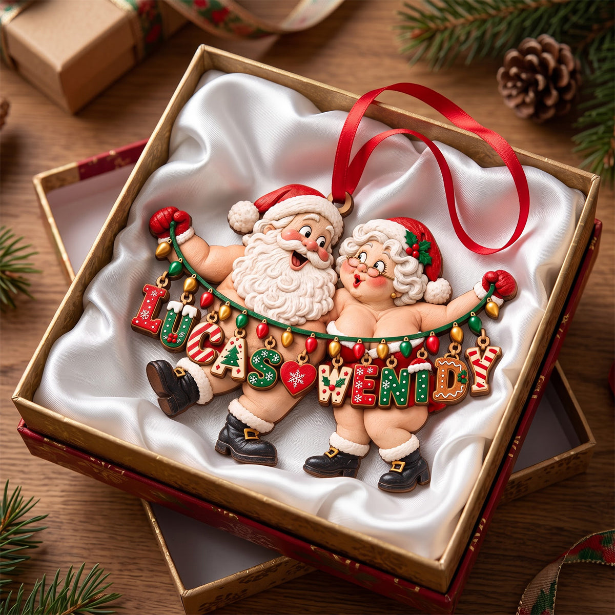 Name Art Fun Santa Couple Ornament - Personalized Christmas Gifts For Couples 02qhtn151026-Homacus