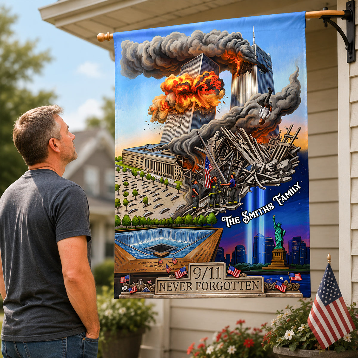 Patriotic Remembrance House Flag - Personalized Gifts For Family 02HUDH280726-Homacus