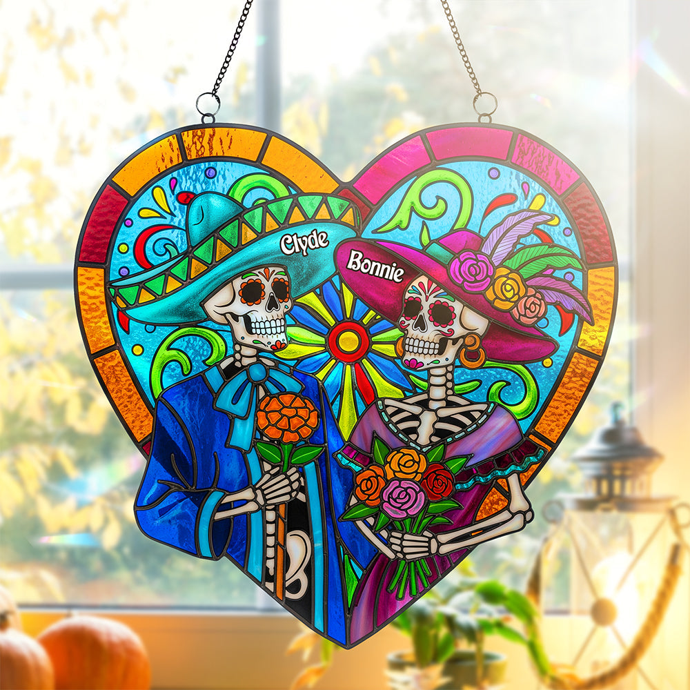 Colorful Skull Couple Suncatcher - Personalized Gifts For Couple 03pata090825-Homacus