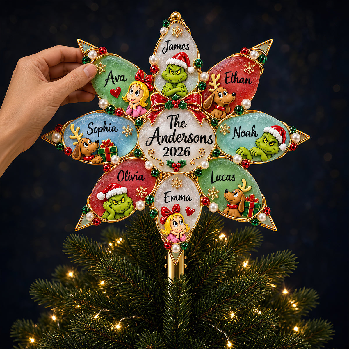 Christmas Family Tree Topper - Personalized Gifts For Family Acrylic Christmas Tree Topper 02HUDT071026-Homacus