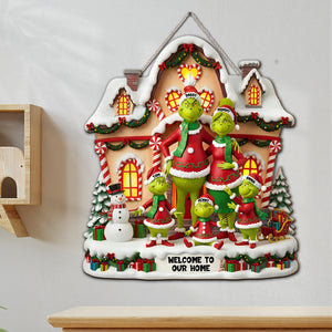 Funny Green Monster Welcome Wood Sign - Personalized Christmas Gifts For Family 01pgtn291025-Homacus