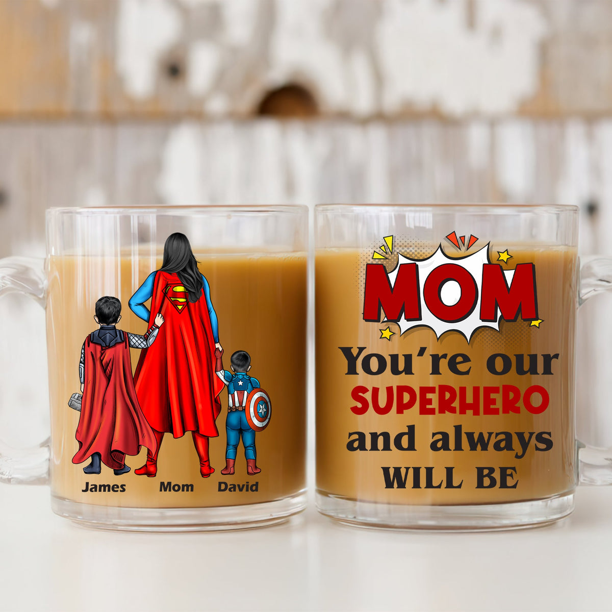 Personalized Gifts For Mom Clear Glass Mug 04natn220325pa You're Our Superhero And Always Will Be-Homacus